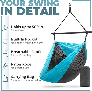Hanging Hammock Chair | Tree Pod Sensory Swing | Outdoor Camping Cocoon Chair |Foldable Lightweight Swing with 300LB Capacity |Portable Rocking Chair for Camping, Travel, Hiking, Tent & Porch