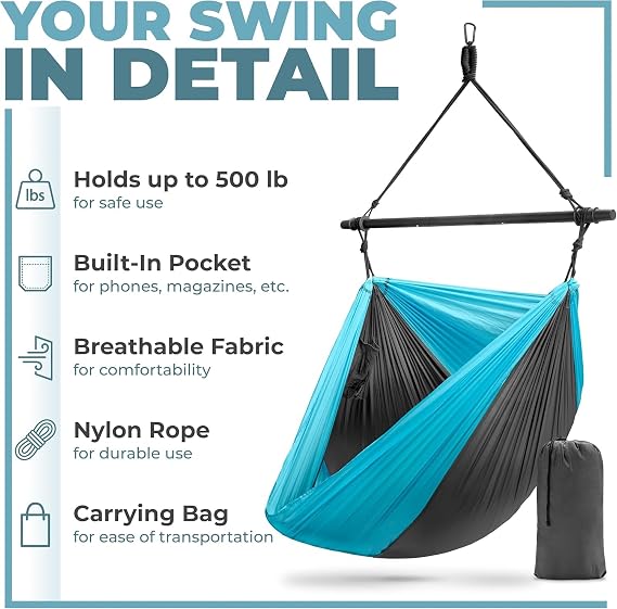 Hanging Hammock Chair | Tree Pod Sensory Swing | Outdoor Camping Cocoon Chair |Foldable Lightweight Swing with 300LB Capacity |Portable Rocking Chair for Camping, Travel, Hiking, Tent & Porch