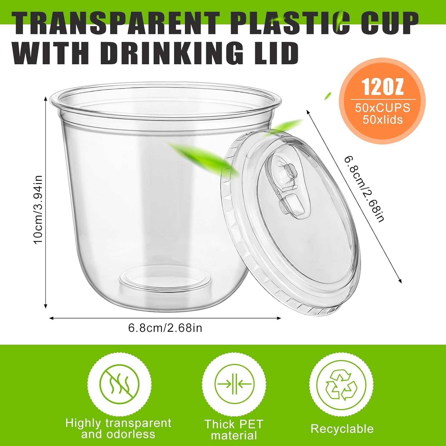 50 Sets Disposable Stemless Glasses With Strawless Sip Lids,PET Drinking Cups,Clear Plastic Coffee Cups for Iced Coffee, Smoothie, Cold Beverage, Drink Shop and Christmas Party Supply (Clear, 12 oz) - Image 2