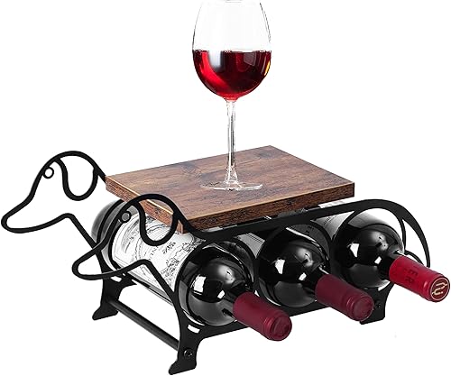 Estante de madera para vino, estante para 3 botellas, soporte para botellas de vino pequeño, negro moderno para el hogar, cocina, bar, estante de