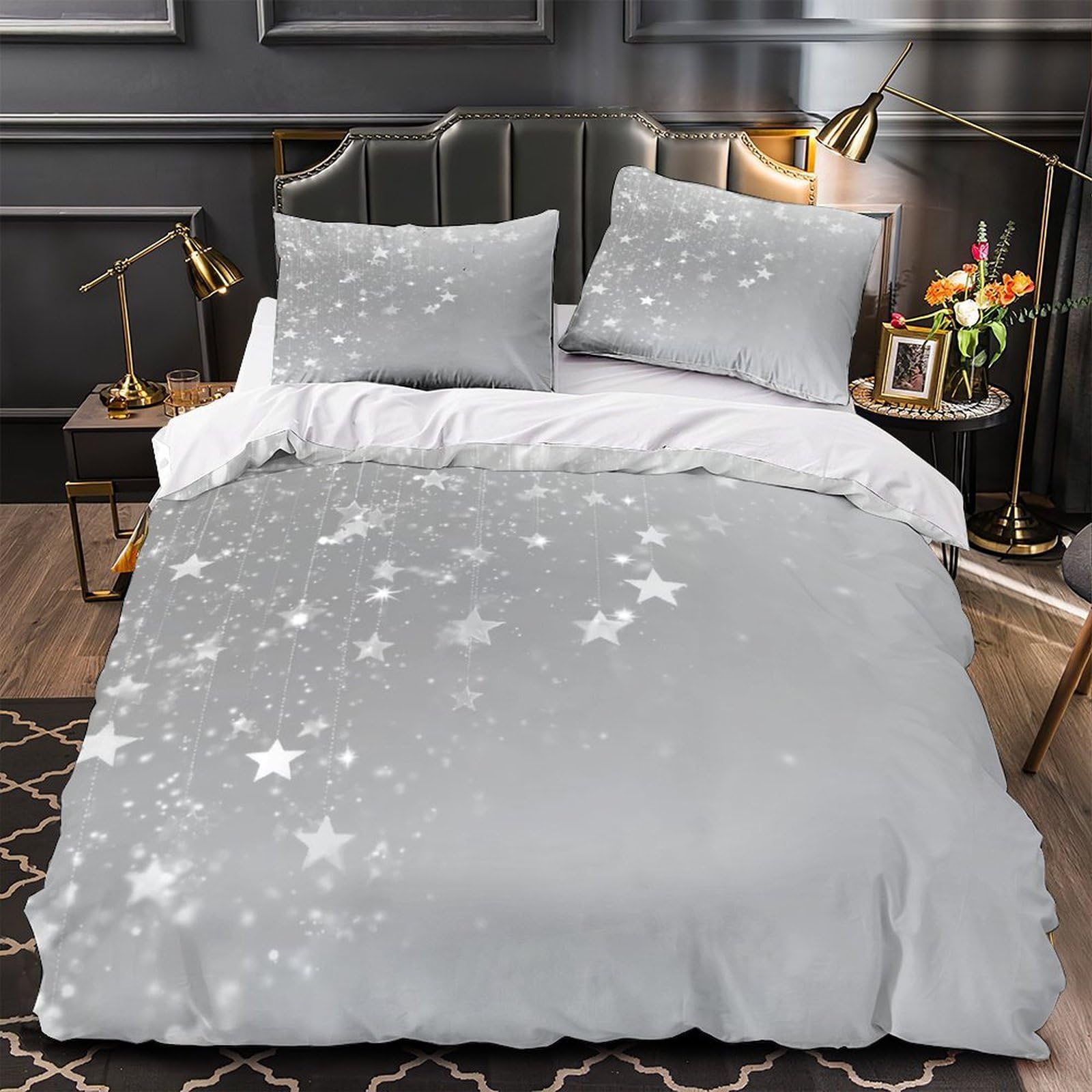 Star Decorations Comforter Cover 3D Print Extra Soft 3PCs Bed Linen Hidden Zipper winter Festive Quilt Cover Premium Wrinkle-Resistant for Teens Youth Kids Boys Girls Women Super king（260x220cm）