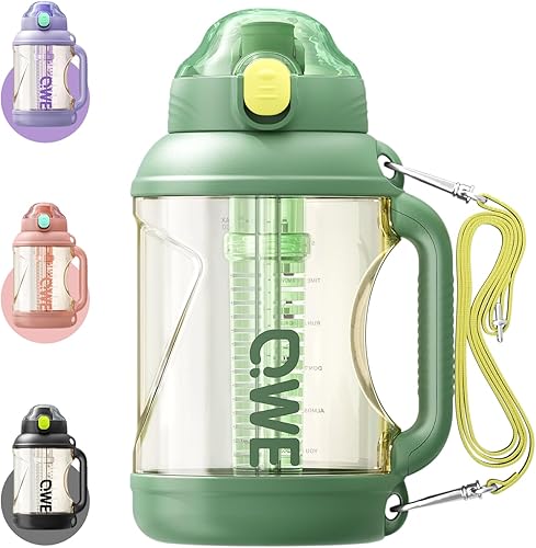 Miniatura 12 de QWE Botella de agua grande de gimnasio para mujer con tapas y popotes y asa, 54 onzas, resistente al calor, reutilizable, sin bisfenol A, botella de