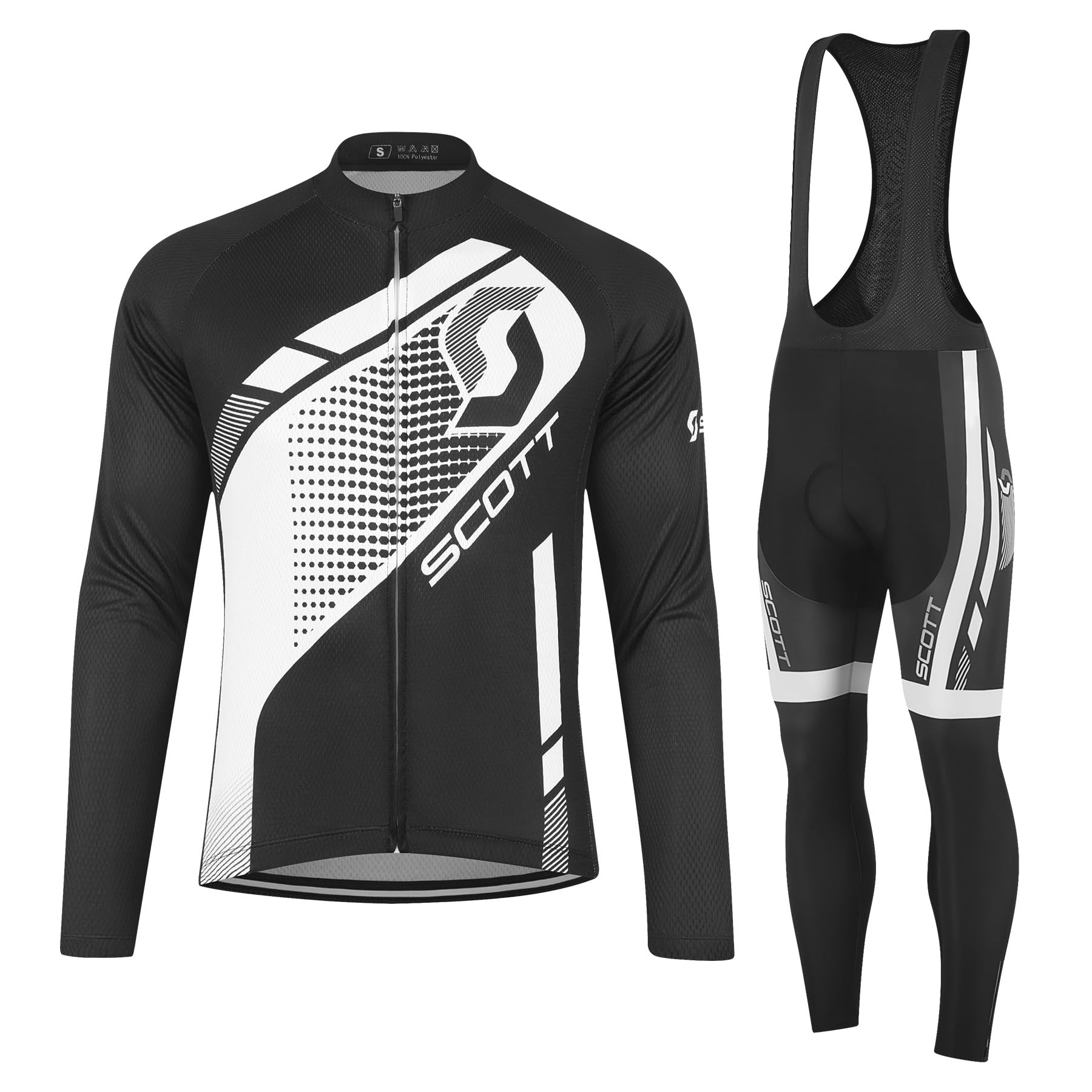 Ciclismo Uomo Set Maniche Lunghe Pantaloncini 5D Imbottiti | Maglia Bici Corsa Tuta Ciclismo Autunno-Inverno Tasca con Cerniera Inserti Riflettenti Nastro Antiscivolo Sui Polsini