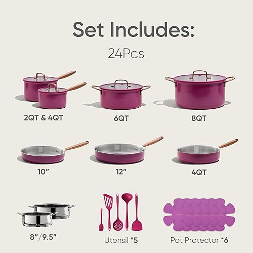 Miniatura 2 de CAROTE Juego de 24 piezas de utensilios de cocina de acero inoxidable de tres capas, juego de ollas y sartenes, juegos de cocina de inducción no