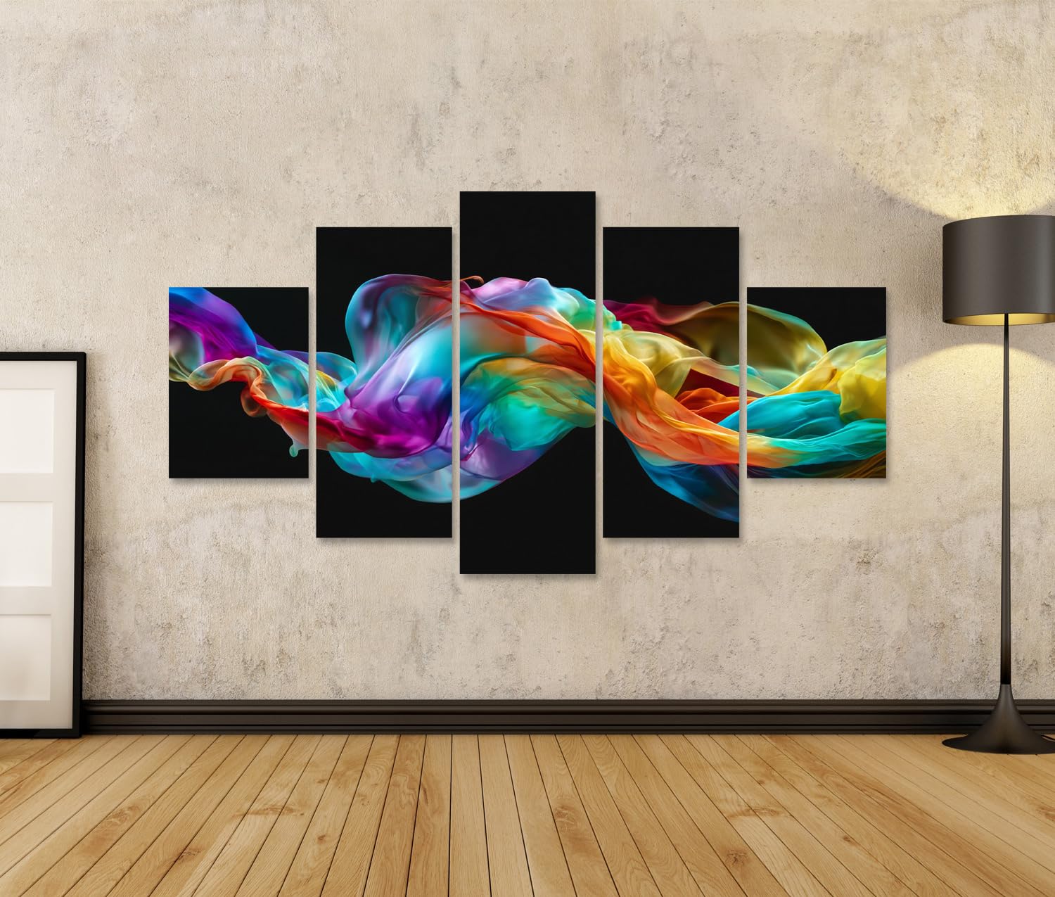 islandburner Bild auf Leinwand Faszinierende Aurora Wellen Kunstdruck Wohnzimmer Für Kunstliebhaber - 5-teilig
