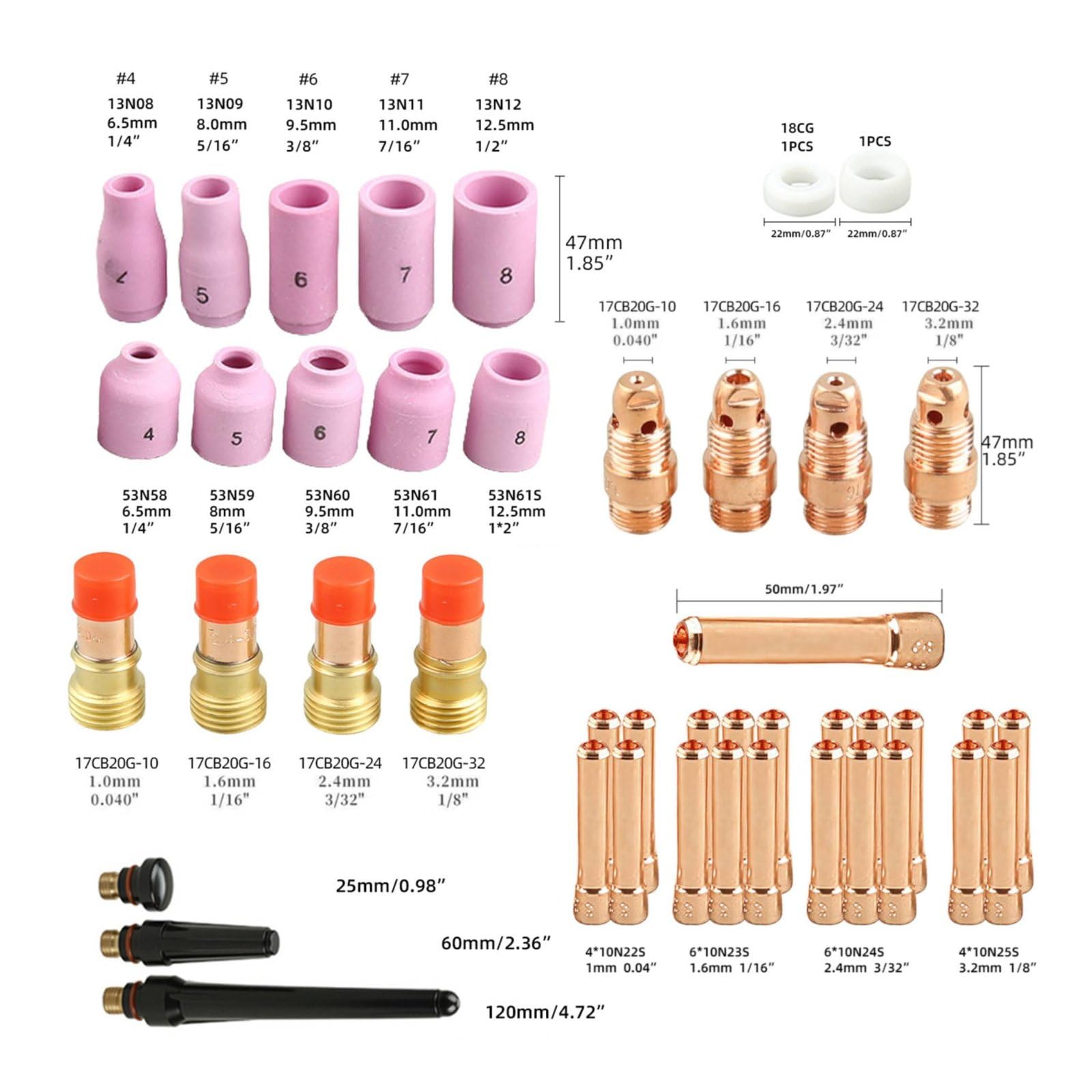 79 Pezzi Kit Lenti Gas TIG Uso Professionale Kit Consumabili Torcia TIG Alta Durata Accessori Torcia WP 17 18 26 per Professionisti, Laboratorio