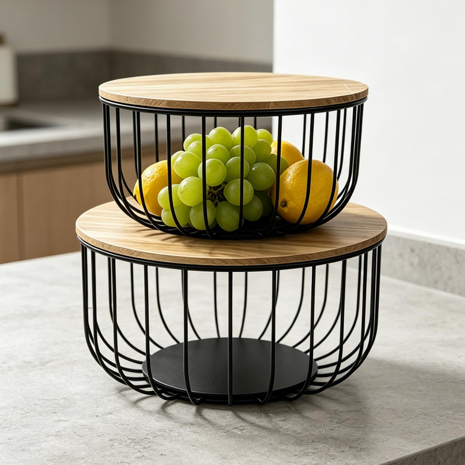 Set cesto di frutta con coperchi in legno