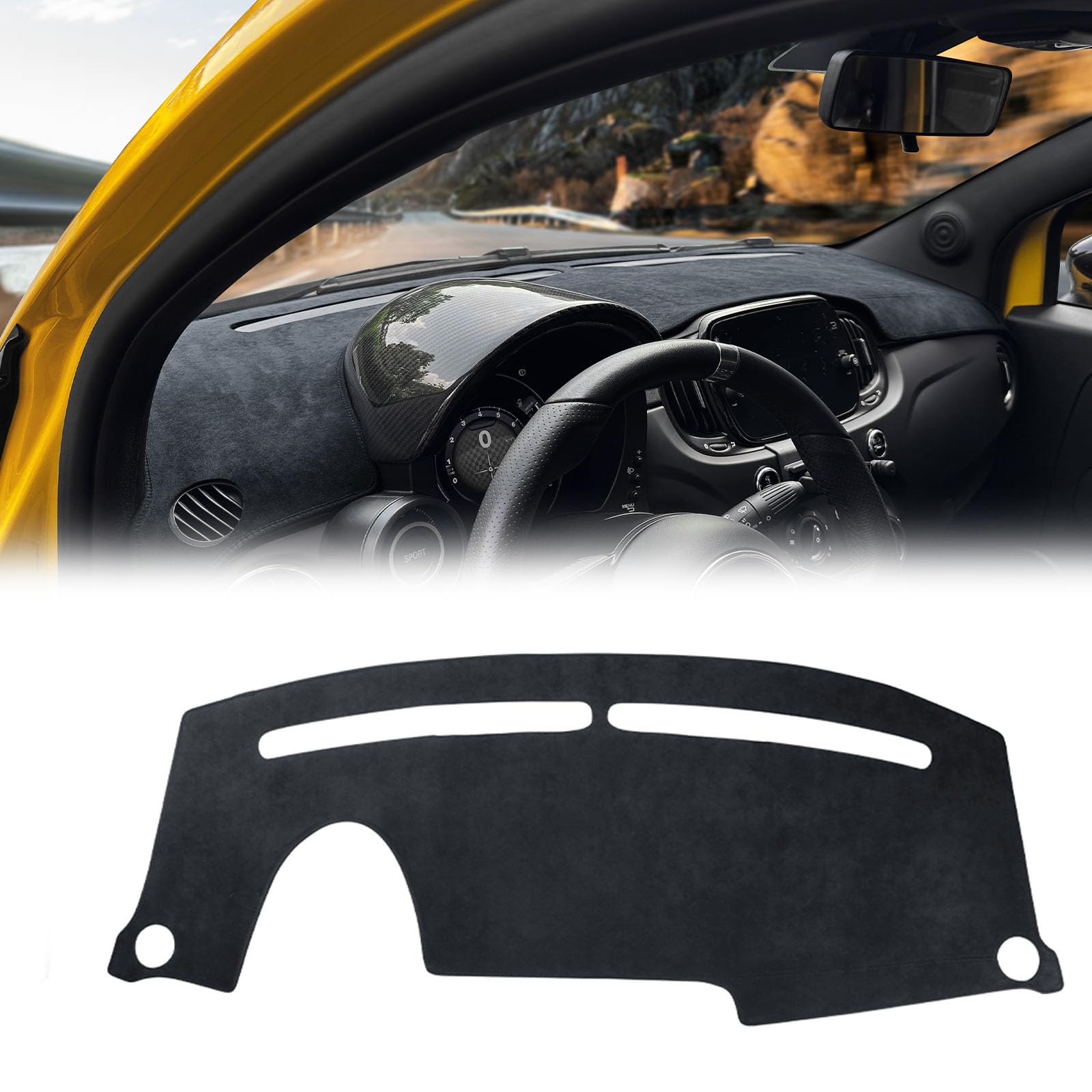KUNGKIC Per Abarth 595 695 2017-2024 Copertina per Cruscotto in Flanella per Auto, Protezione Solare per Interno Auto, Protezione dalla Luce per Cruscotto, Protezione in Spugna per Cruscotto