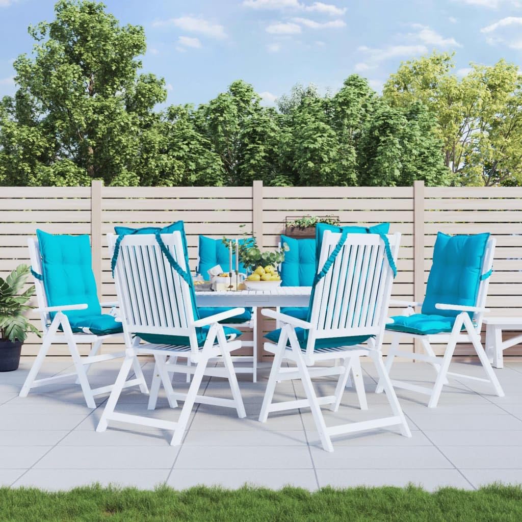 6er Set Hochlehner Auflagen Türkis Oxford wasserabweisend 120x50x7 cm mit Befestigung für Gartenstuhl Loungekissen Outdoor Sitzkissen für Terrasse Balkon Camping