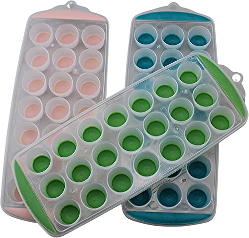 Miniatura 4 de Dependable Industries Inc. Essentials Paquete de 3 bandejas de cubitos de hielo de silicona sin BPA de varios colores  Haz 21 cubos redondos  Tamaño