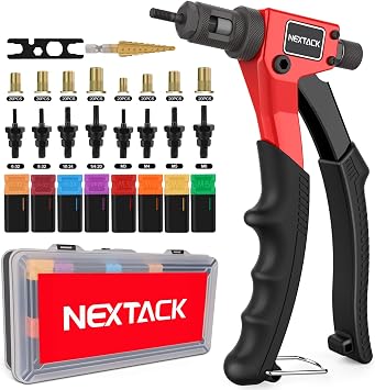 NEXTACK 8" Rivet Nut Tool Kit with 160pc Nutserts & Step Drill Bit | Upgraded Rivnut Tool for Tight Space One Hand Operating, 8 Swappable Mandrels, Rugged Carrying Case