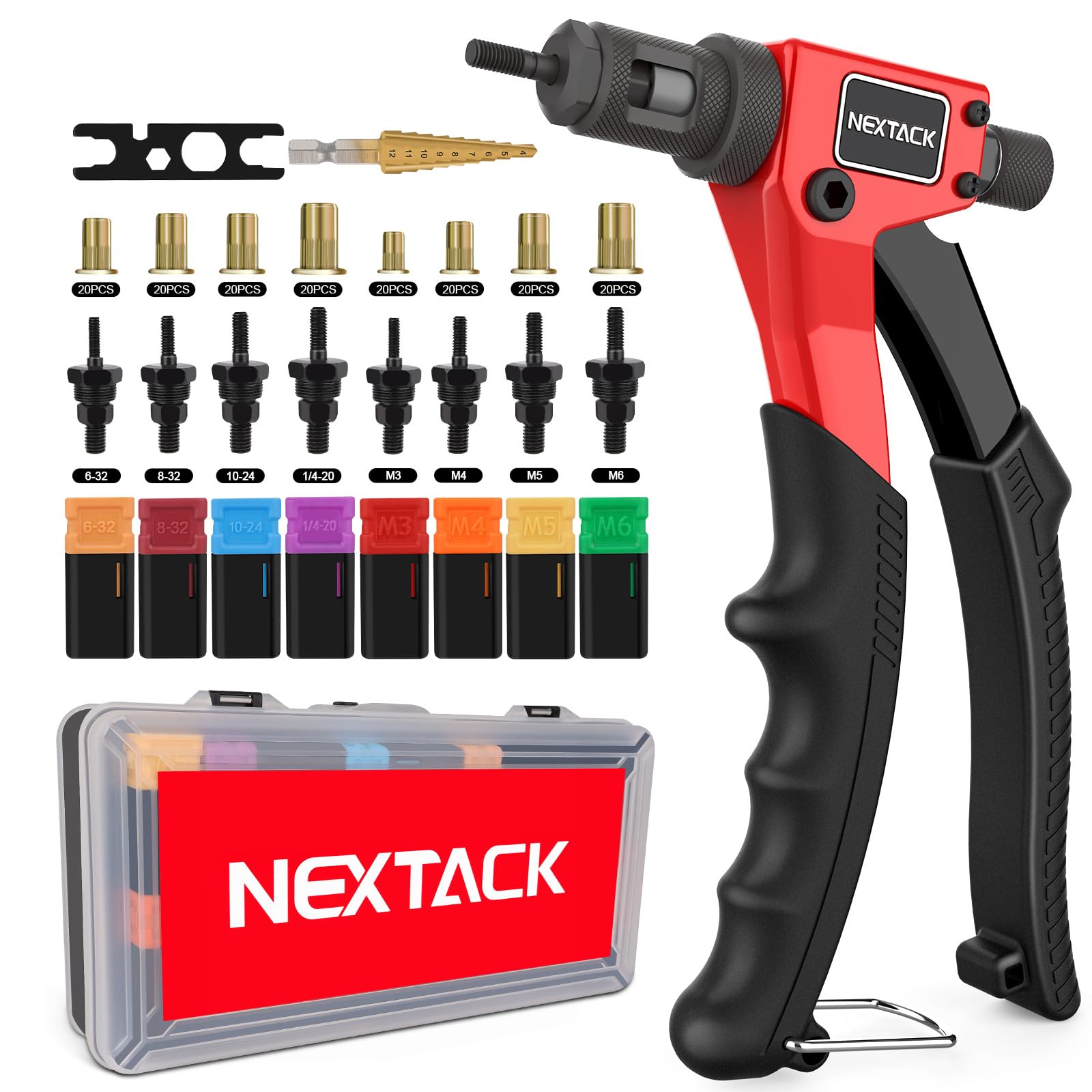 NEXTACK 8" Rivet Nut Tool Kit with 160pc Nutserts &amp; Step Drill Bit