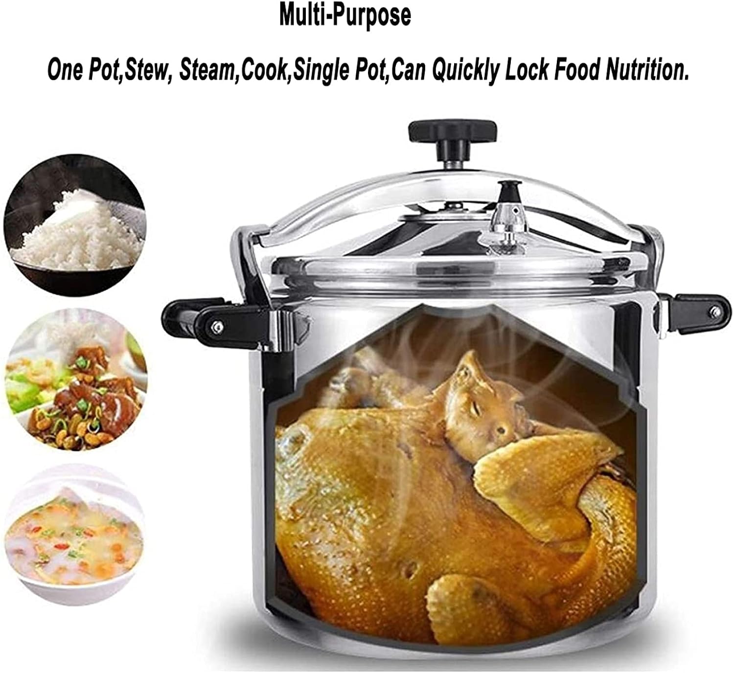 Large Capacity High Pressure Cooker,Stainless Steel Explosion-Proof High Pressure Cooking Pot Non-Stick Cooker Suitable for Induction Cooker Gas (Color : Silver, Size : 50L)