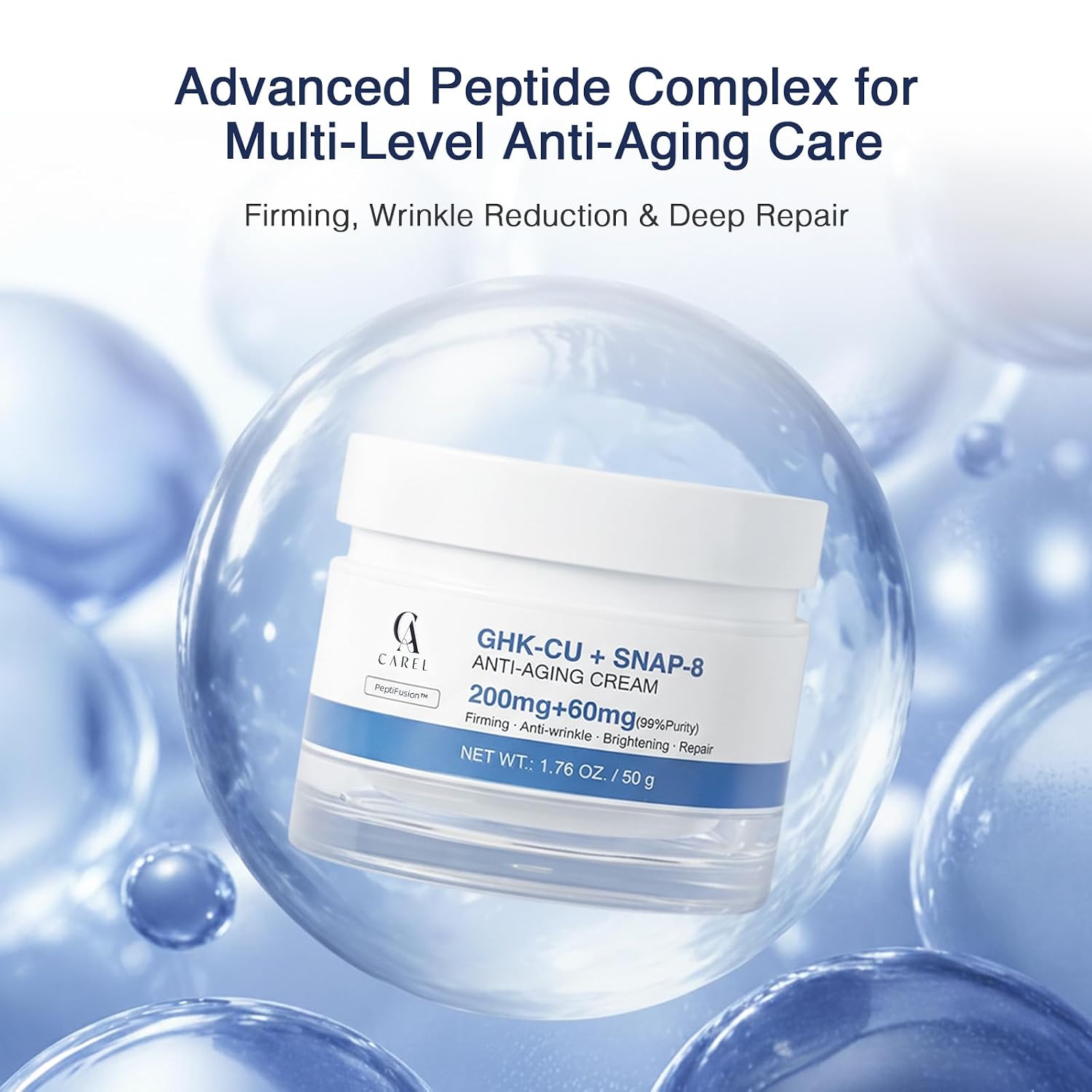 GHK-Cu SNAP-8 Anti-Aging Face Cream, Firming Moisturizer with Copper Tripeptide-1 & Acetyl Octapeptide-3, Smoothing Line, Brightening with Niacinamide, 1.76 oz