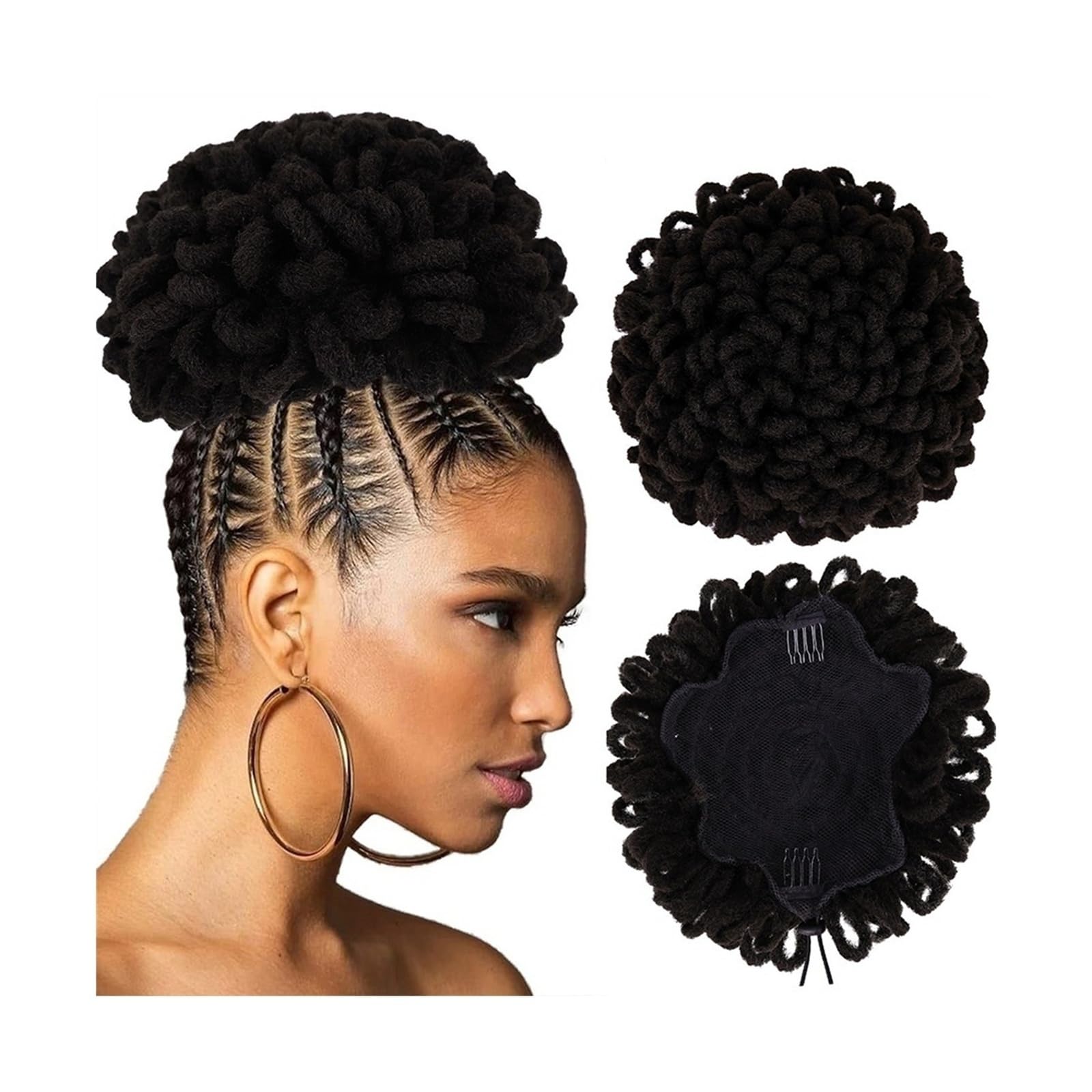 Perücke Brötchen Dreadlock Dutt Afro High Puff Kordelzug Pferdeschwanz Haarknoten Haarteile Faux Locs Clip In Pferdeschwanz Extensions Synthetische Haarknoten Stücke for schwarze Frauen für Partys, de