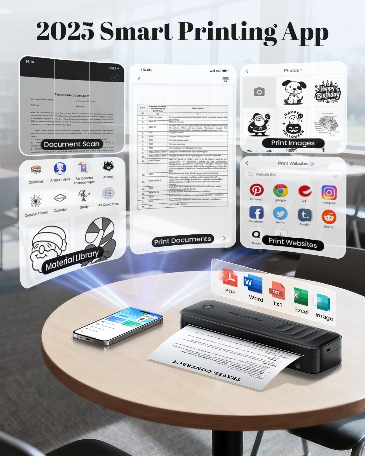 TATTMUSE Portable Printers Wireless for Travel, Bluetooth Inkless Thermal Printer Support 8.5" X 11" Letter & A4, Small Mobile Printer for Phone Laptop, with Carry Case & 4 Rolls Thermal Paper