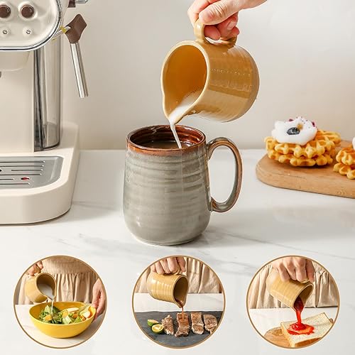 Miniatura 7 de Hasense Juego de azúcar y crema, azucarero de 11 onzas con tapa y cuchara, recipiente de crema de 10 onzas, juego de crema de cerámica y azúcar para