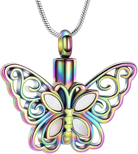 Collar de urna de mariposa para cenizas, recuerdo de acero inoxidable, medallón conmemorativo de urna para cenizas, joyería de cremación