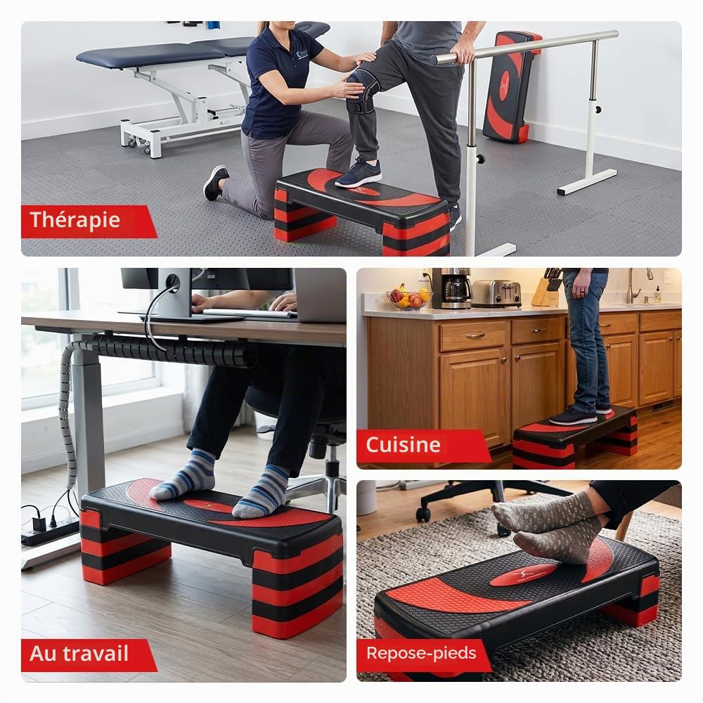 MAXSTRENGTH Stepper de fitness pour exercice d'entraînement 5 niveaux de hauteur réglables 10 cm, 15 cm, 20 cm, 25 cm, 30 cm, plate-forme antidérapante pour exercices d'aérobic, d'endurance, de