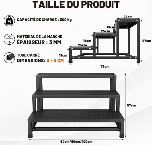 Heavy Duty 3-Step Outdoor Steps,Freestanding galvanised steel Stair,Non-slip metal patterned footrests for Garden & Patio (Height 57 cm, Width 80 cm) - 2