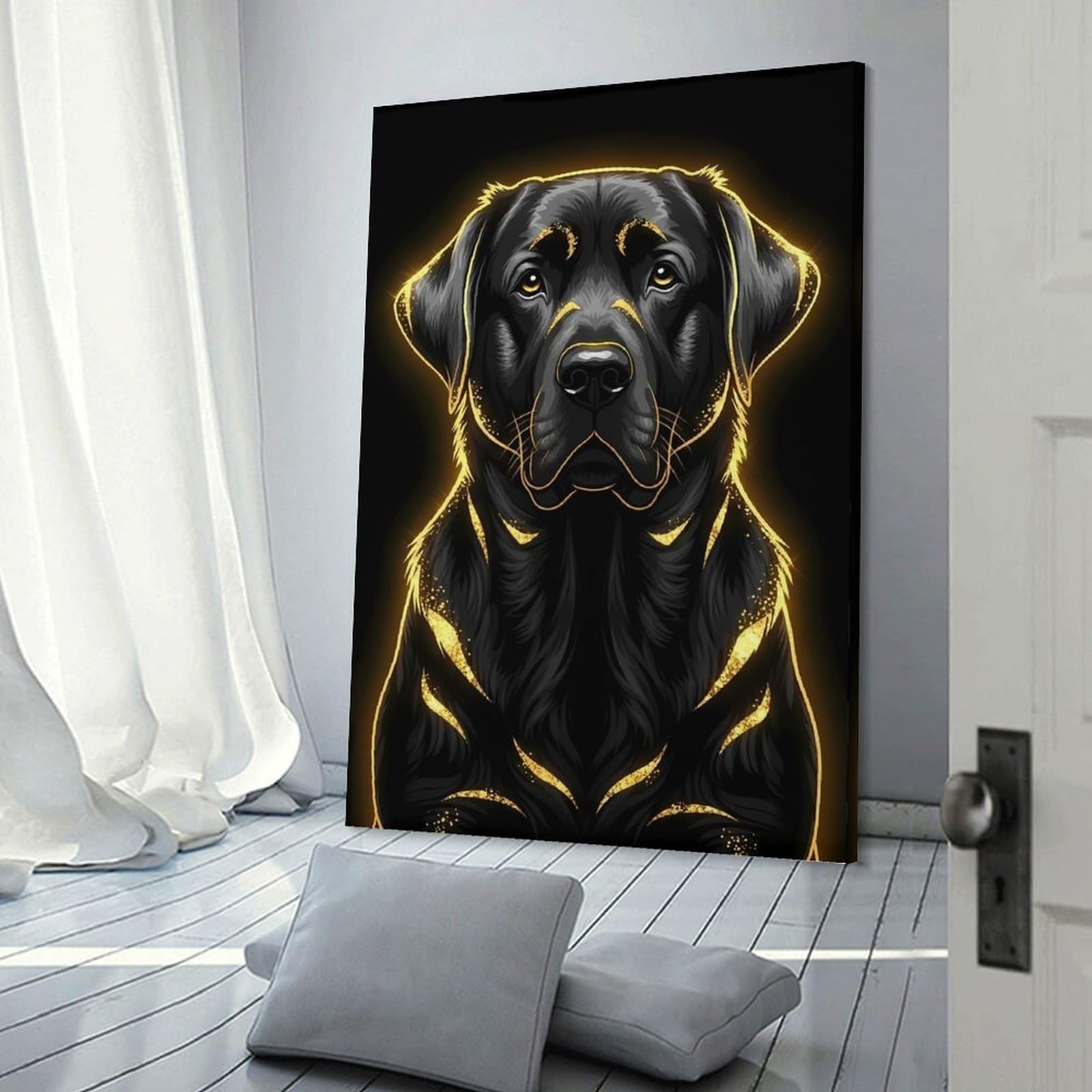 Junmoney Frame-Style-18 Black Labrador With Golden Highlights Hanging Wall Art, 08X12inch(20X30cm), For Bedroom Decor, Cosy Corners Or Studios, An Easy Wall Refresh For Bedrooms