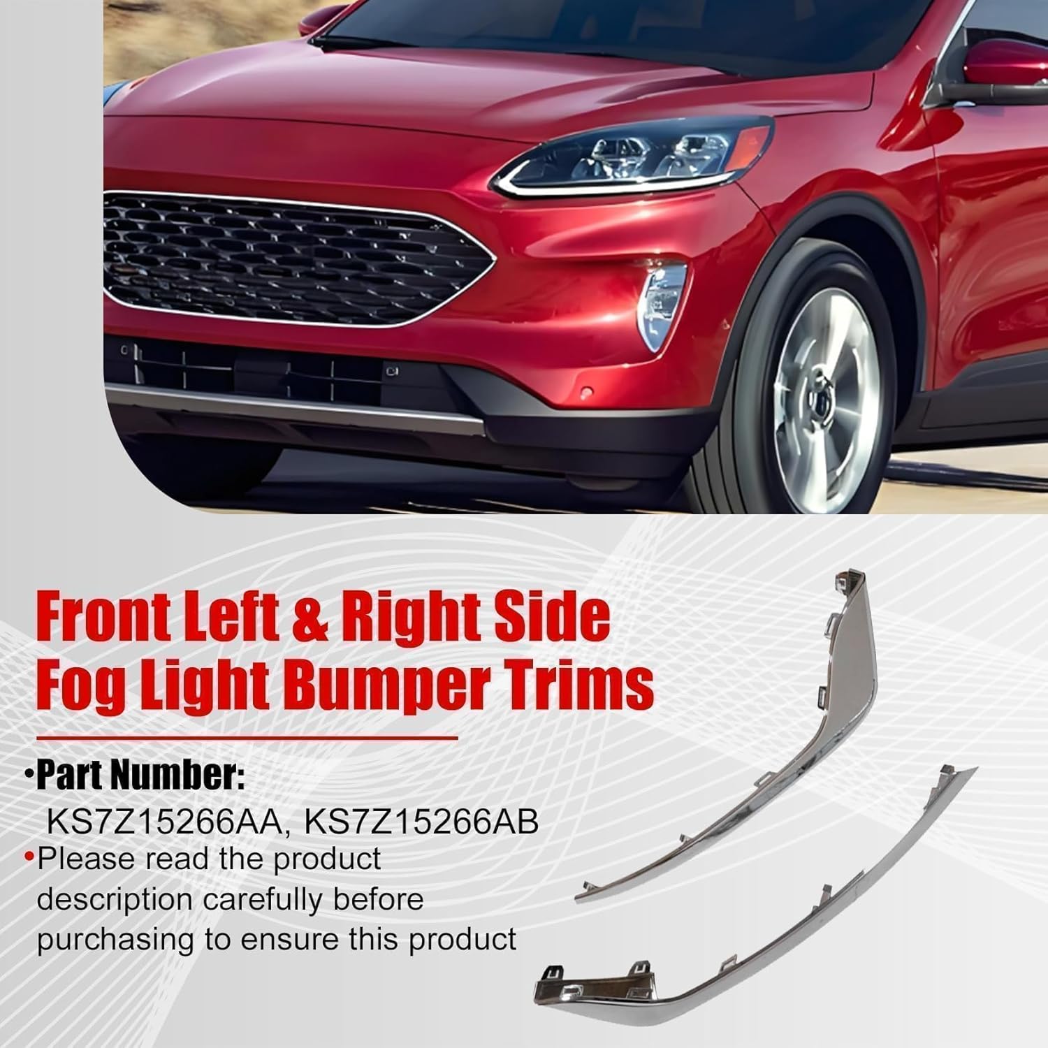 FZJDSD Chrome 2PCS Front Left and Right Fog Light Trims Compatible with Ford Fusion 2019 2020 Replace KS7Z15266AA KS7Z15266AB