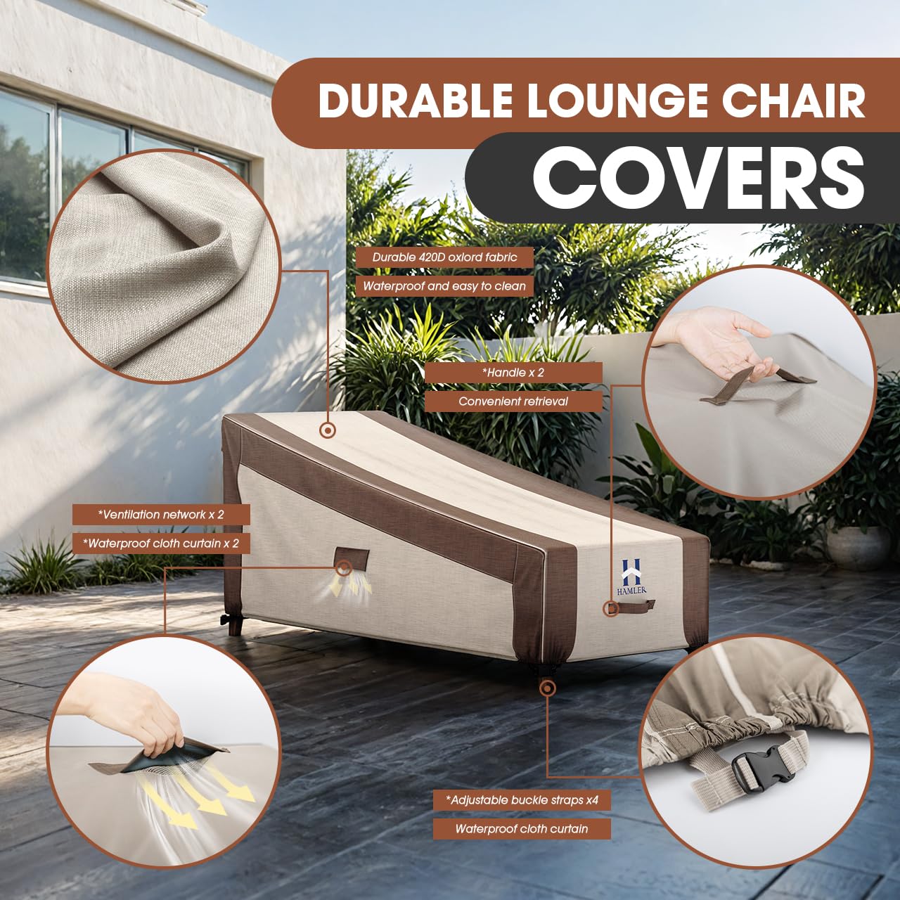 Funda para silla de salón, fundas resistentes para tumbonas para exteriores, impermeables, fundas para muebles de exterior para muebles de patio que se adapta hasta 70 pulgadas de largo x 32 4