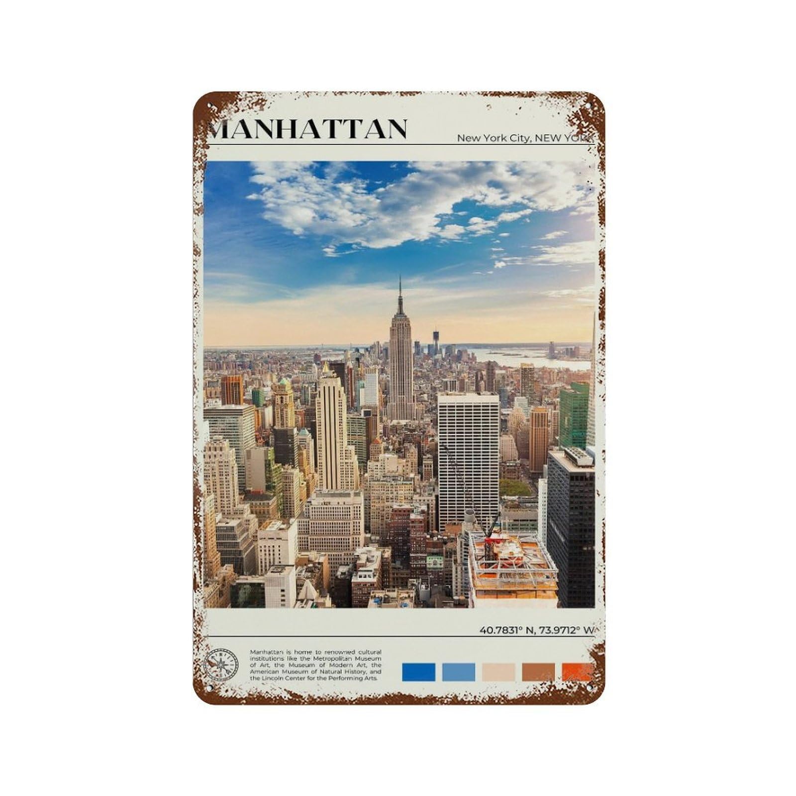 xiaoxiaoshen Real Photo Manhattan Decor USA Wall Decor Art Metal Tin Poster Modern Home Decor Art Home Bar Shop Decorations Vintage Sign 30x20cm