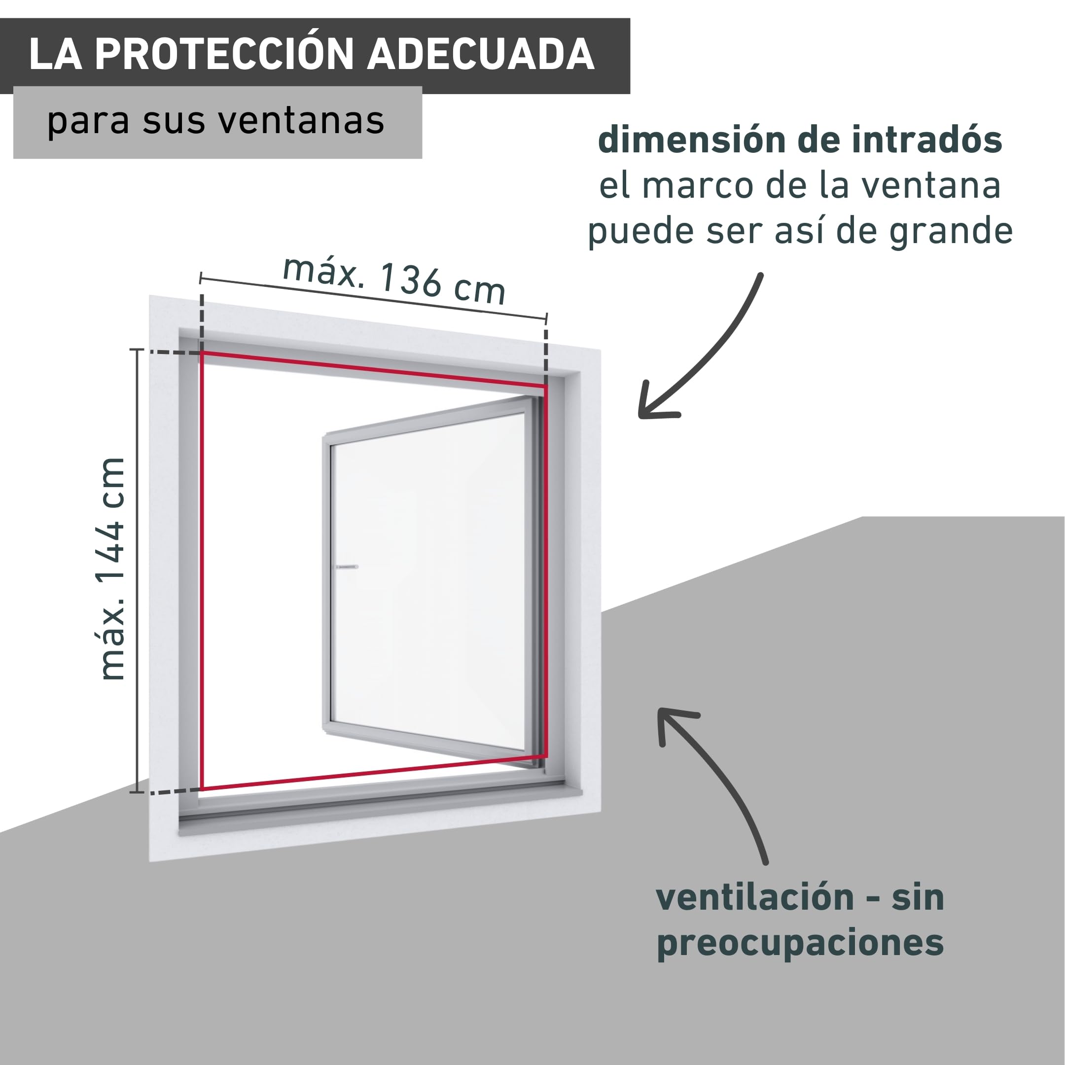 Windhager Mosquitera y Marco de protección Solar, Reduce la luz Solar, mosquitera, Marco de Aluminio para Ventanas, Kit de Montaje 140 x 150 cm, Color Blanco, 03286