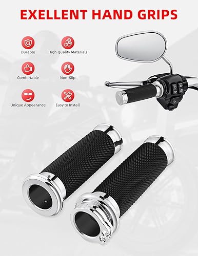 Miniatura 2 de Amazicha Empuñaduras de manillar de motocicleta cromadas de 1 pulgada compatibles con Harley Davidson Sportster Honda, Yamaha, Suzuki, Kawasaki,