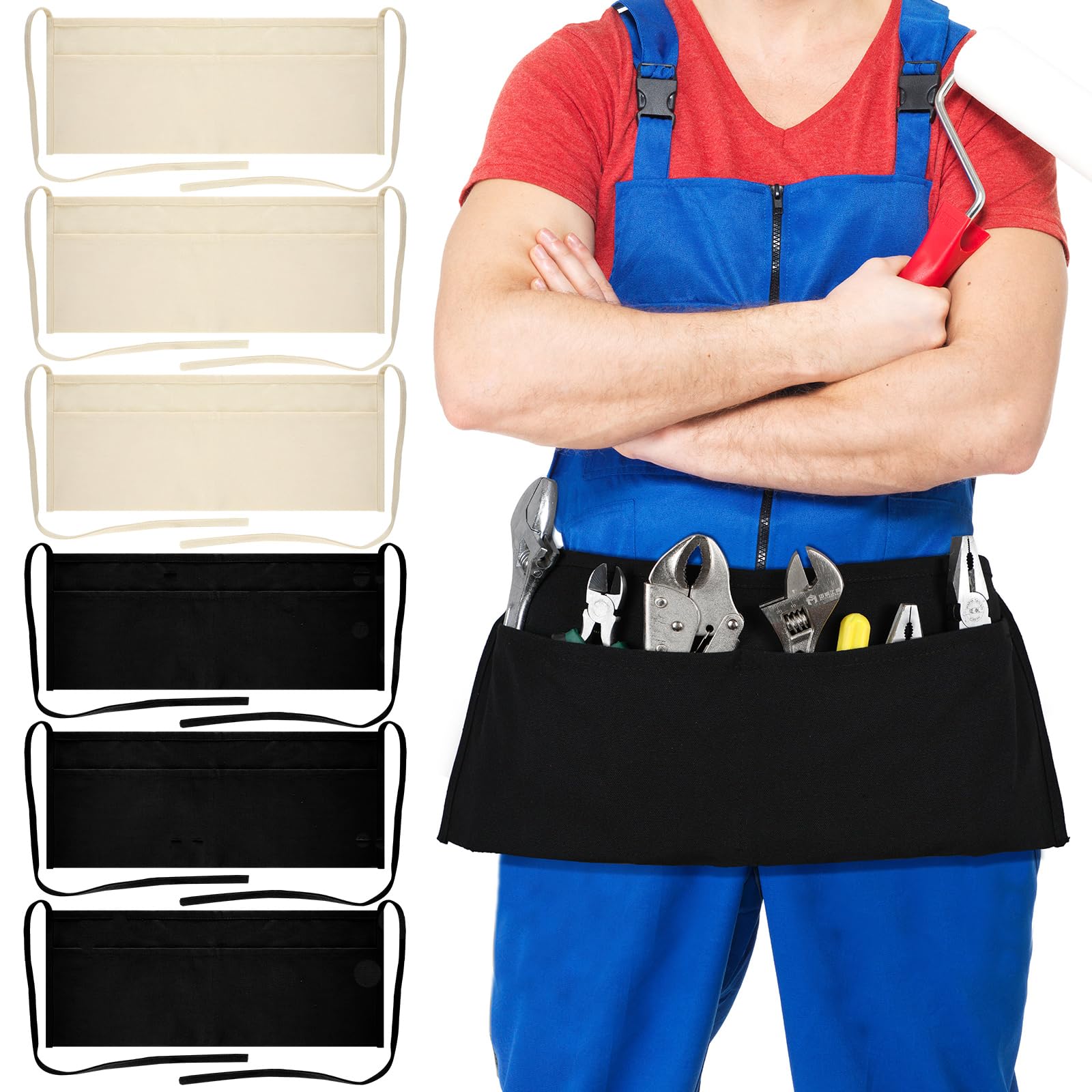 JenPen 6 Pcs Nail Apron Canvas Waist Apron Bulk for Carpenters with 2-pocket Work Unisex Cloth Tool Belt Washable Utility for Men Women Adults