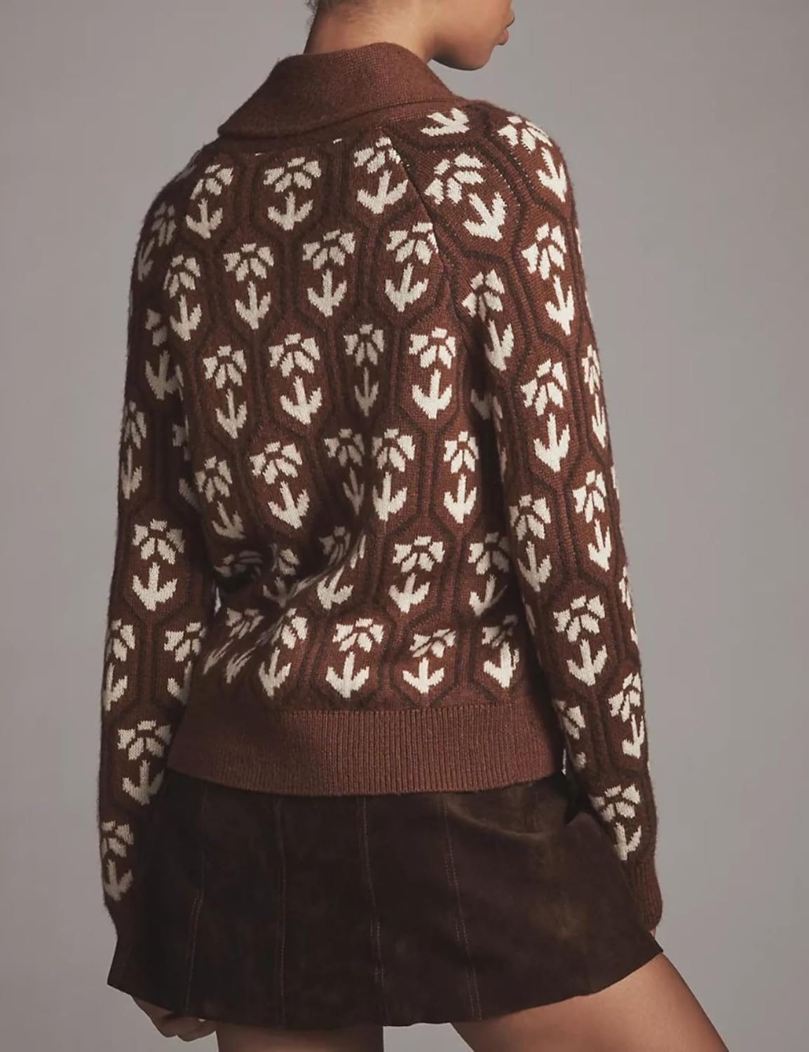 Women Floral Cropped Cardigan Sweaters Shawl Collar Long Sleeve Button Down Knit Jacket Flower Print Knitwear - Image 2