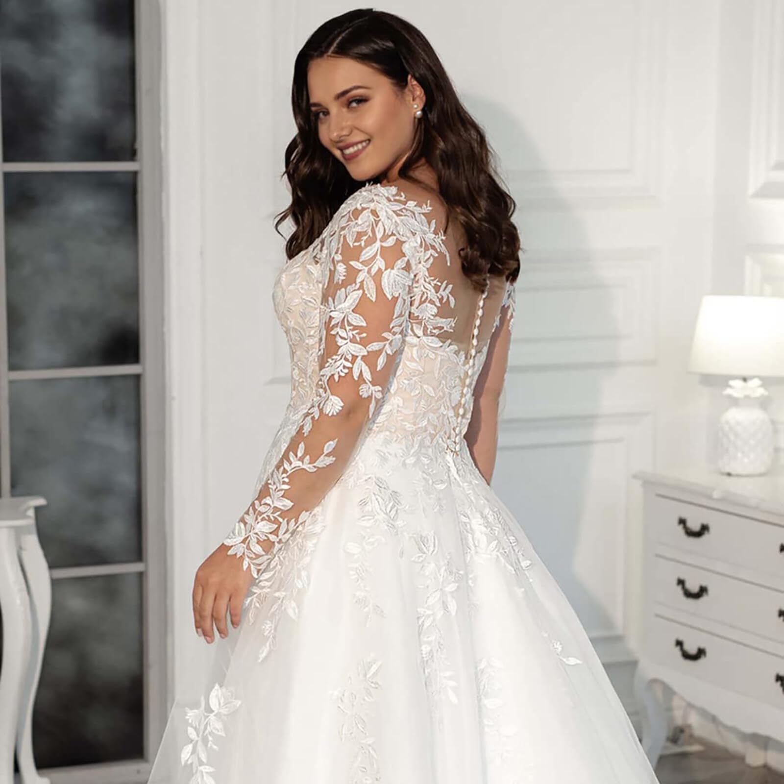JAEDEN Spitze Brautkleid mit Ärmel Grosse Grössen Hochzeitskleider A-Linie Prinzessin Standesamt Brautkleider
