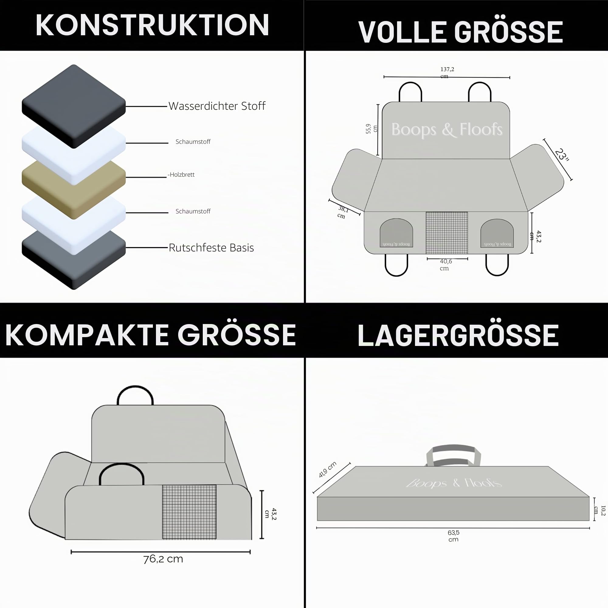 Boops & Floofs Umwandelbare Rücksitzverlängerung für Hunde, Auto, Autositz