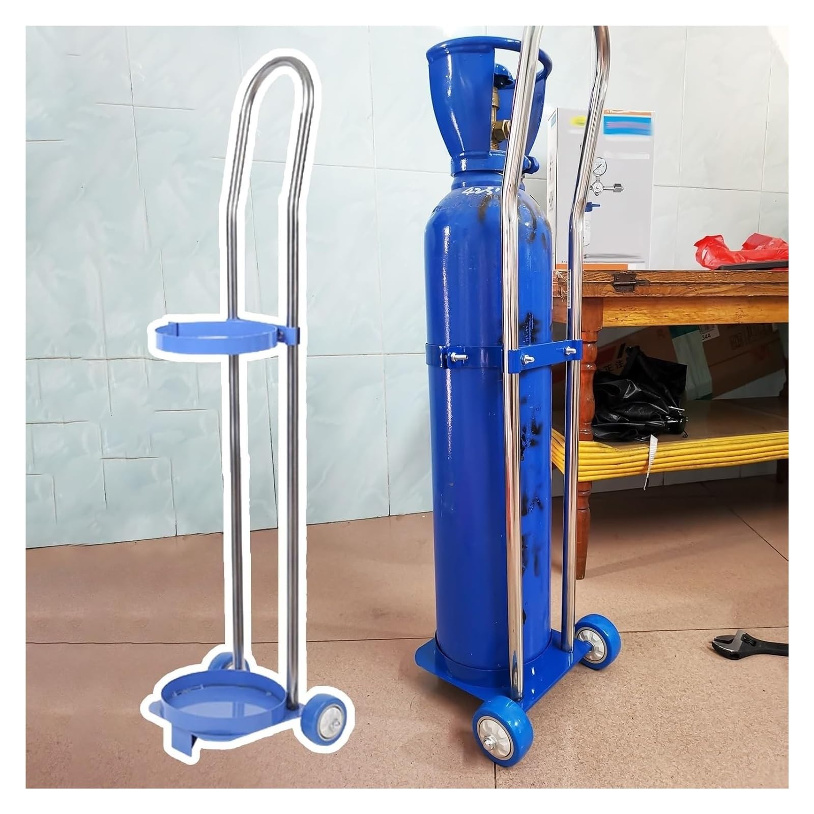 Chariot de bouteille d'oxygène en acier robuste avec support haute sécurité