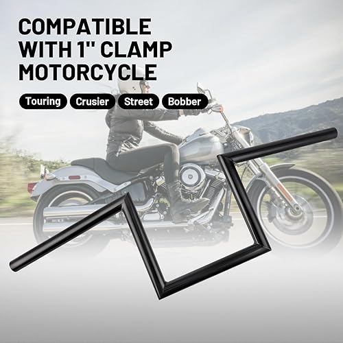Miniatura 5 de OUMUR Manillar de motocicleta de 8 pulgadas de altura de 1 pulgada Ape Hanger Z-Bars para Harley Sportster XL883 XL1200 Softail Dyna para Yamaha