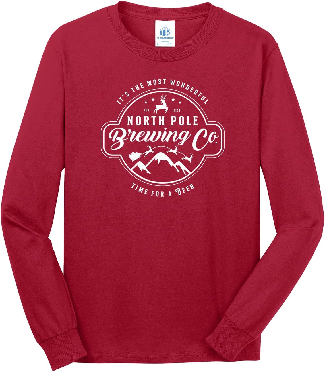 Threadrock Men's North Pole Brewing Co Faux Brewery Logo Long Sleeve T-Shirt