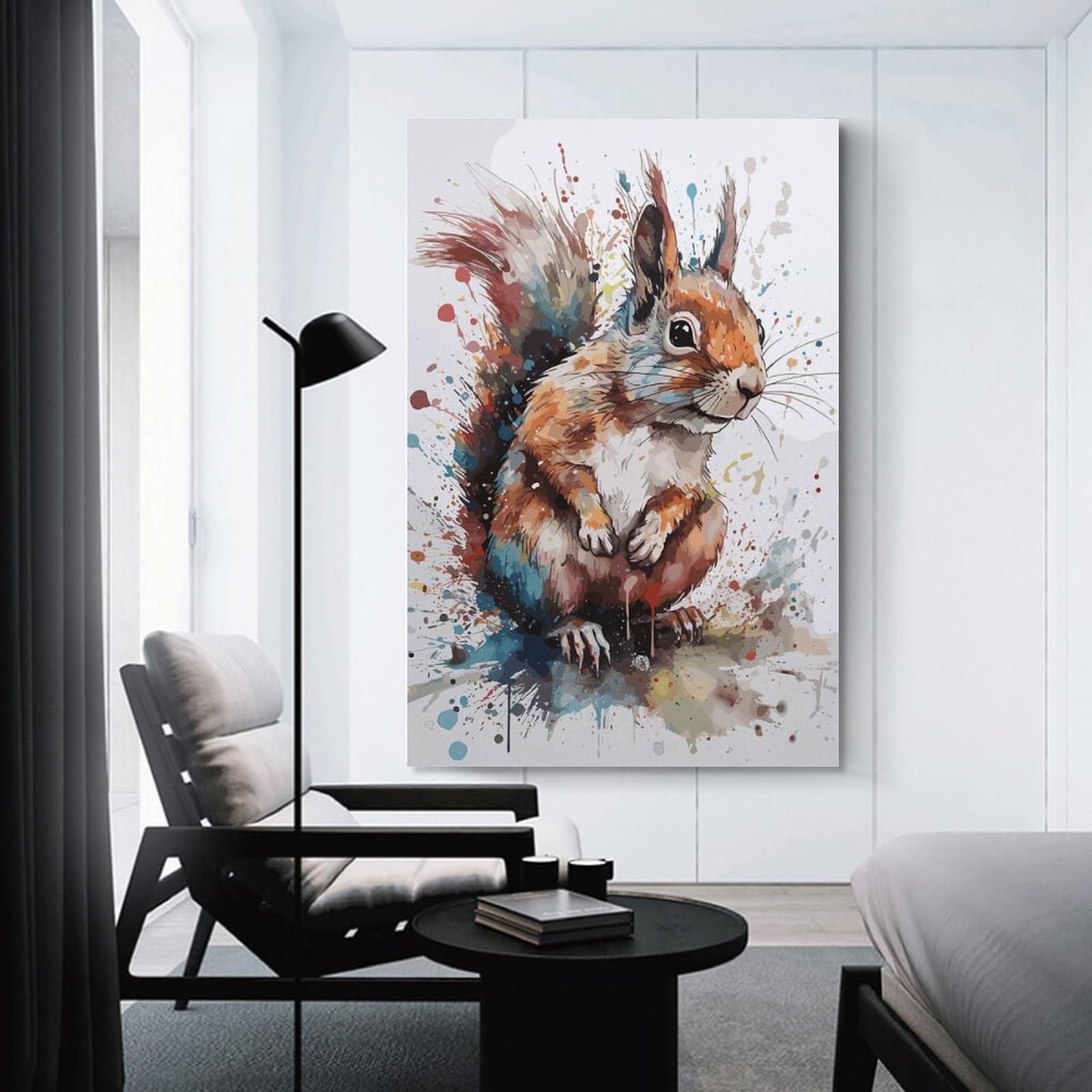Junmoney Room Decor Wall Art Squirrel Watercolor Art, 20x30inch(50x75cm), for Flats, Guest Rooms Or Compact Rooms, Wall Decor with Flexible Room Appeal