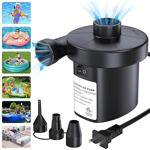 Electric Air Pump for Inflatables, VANNPOOY Portable Air Mattress Pump,
