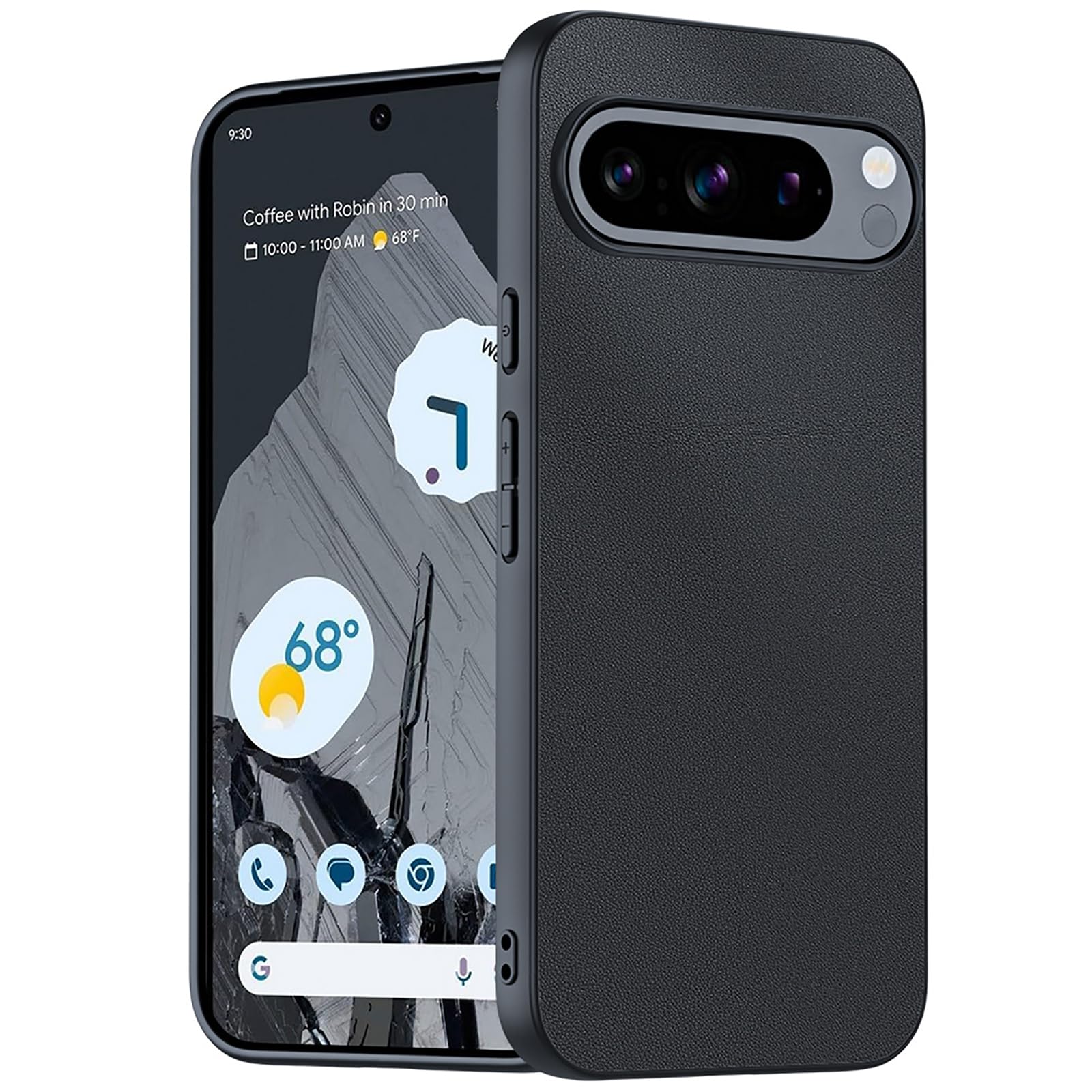 Ultradünne Hülle für Google Pixel 9 Pro/9 Pro XL/9, Einfaches Geschäft Leder Schutzhülle rutschfest Antifingerabdruck Handyhülle,Schwarz,9 Pro