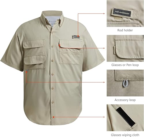 Miniatura 37 de BASSDASH UPF 50 Camisa de vestir para pesca de manga corta con botones para hombre, tejida, de manga corta, para exterior