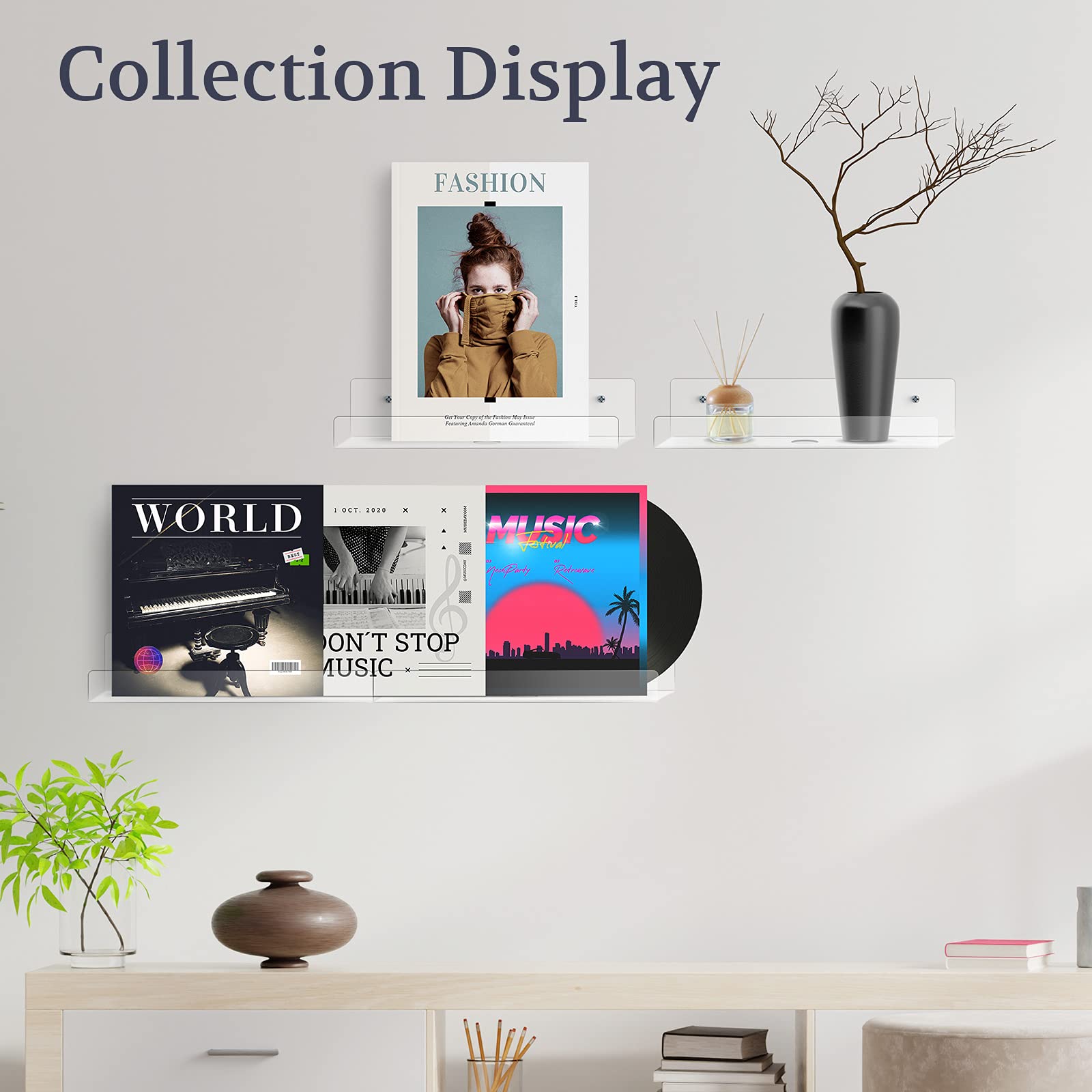 Mocoosy 2 Pack Clear Acrylic Floating Wall Shelf 10'', Upgraded