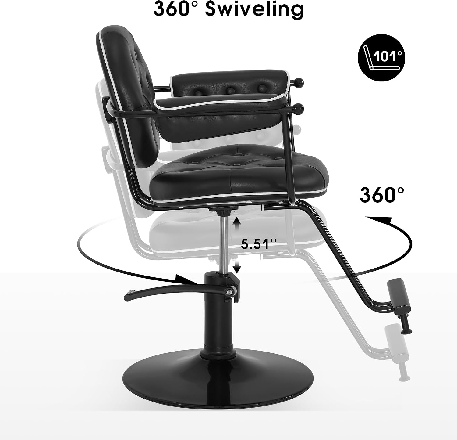 BarberPub Hair Salon Chair for Hair Stylist, Hydraulic Barber Styling Chair, Barbershop and Home Salon 8435 (Black)