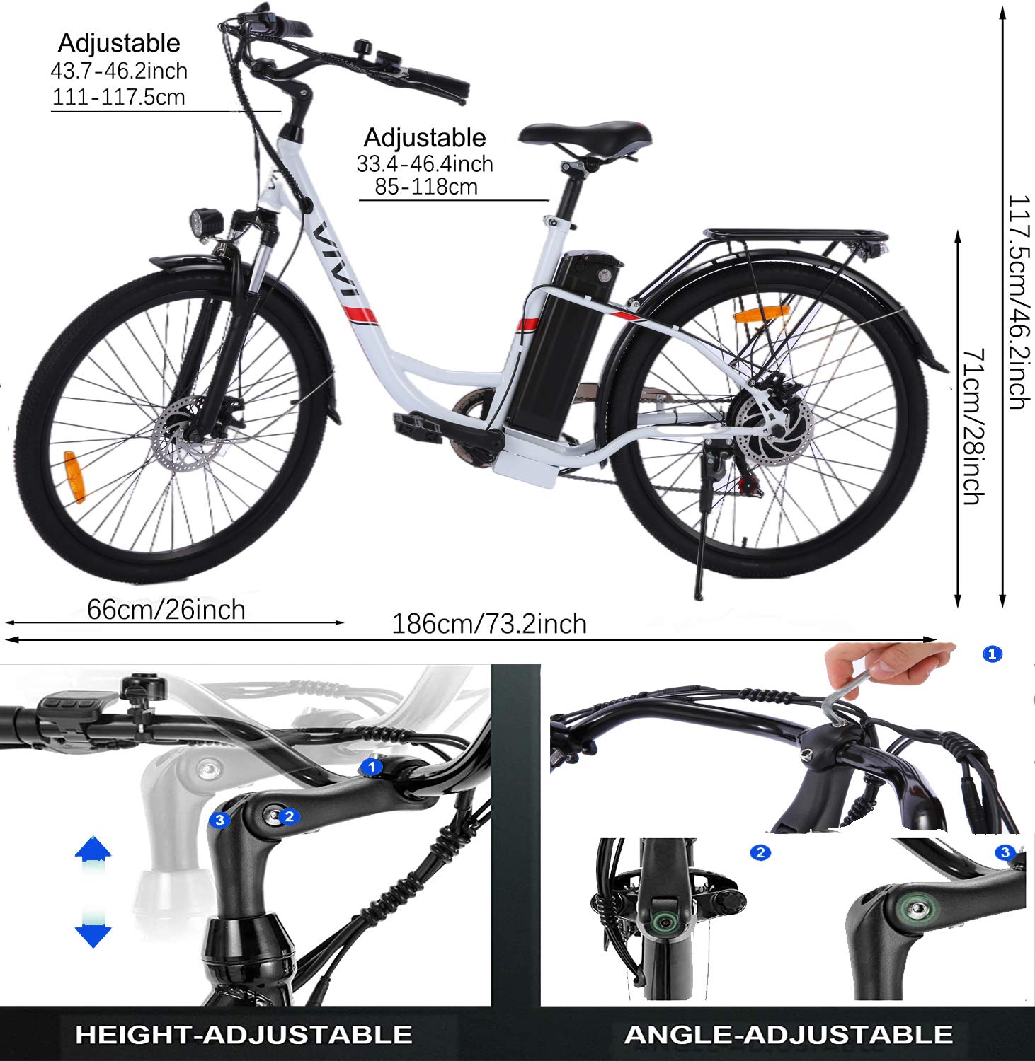 VIVI Electric Bike, 26" Electric Cruiser Bike, 350W Ebike with