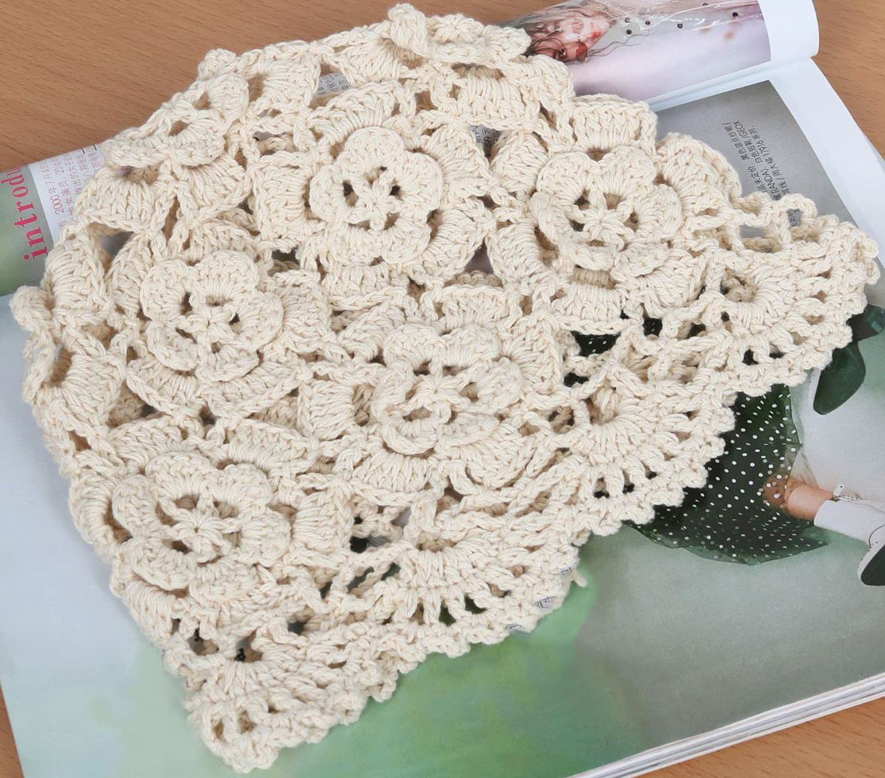 KEKY Gorro de ganchillo suave para mujer, beige, calavera