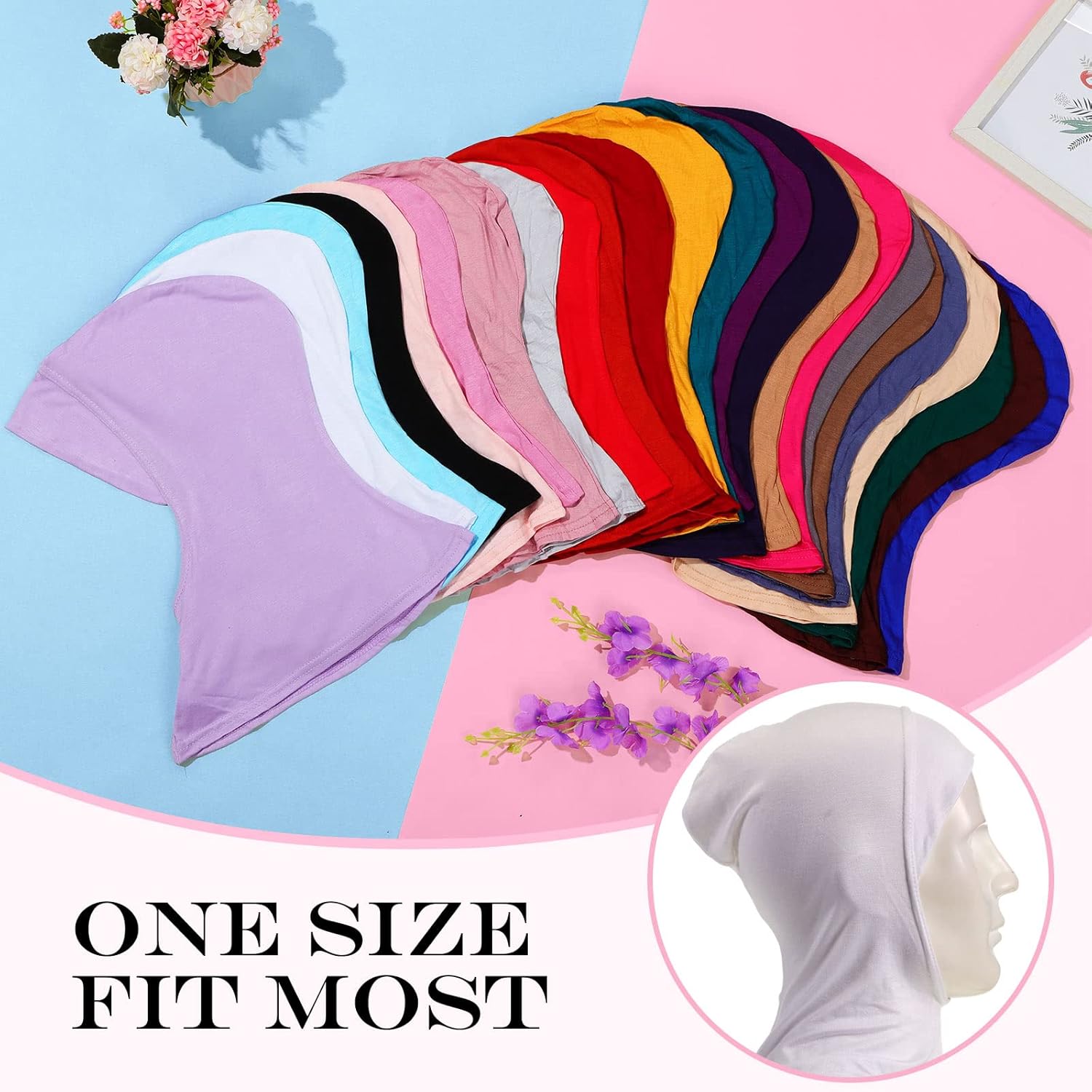 Handepo 24 Pcs Modal Hijab Cap Adjustable Muslim Stretchy Turban Full Cover Shawl Head Muslim Women Scarf Full Neck Coverage Undercap for Lady Prayer, 24 Colors