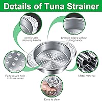 Vista 4 de Patelai Colador de latas de atún de acero inoxidable, tamiz de alimentos, tapa de prensa de metal, colador de enlatado, filtro de atún para frijoles