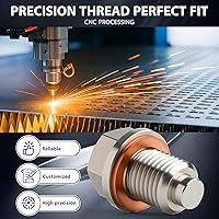 Vista 4 de Tapón de drenaje de aceite magnético de acero inoxidable M14 x 1.5, tuerca perno de drenaje del cárter con junta de cobre y arandela aplastante