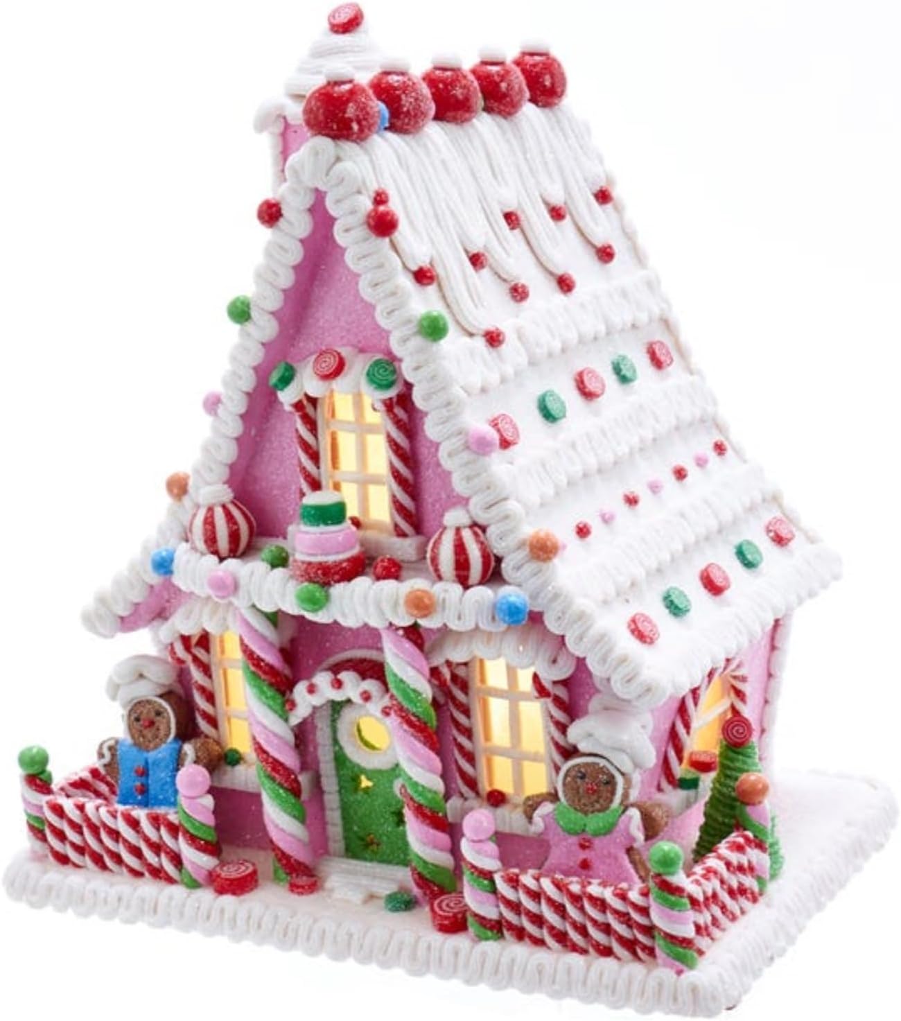 Kurt S. Adler 10-Inch Pink Battery-Operated Candy LED Gingerbread House Table Piece