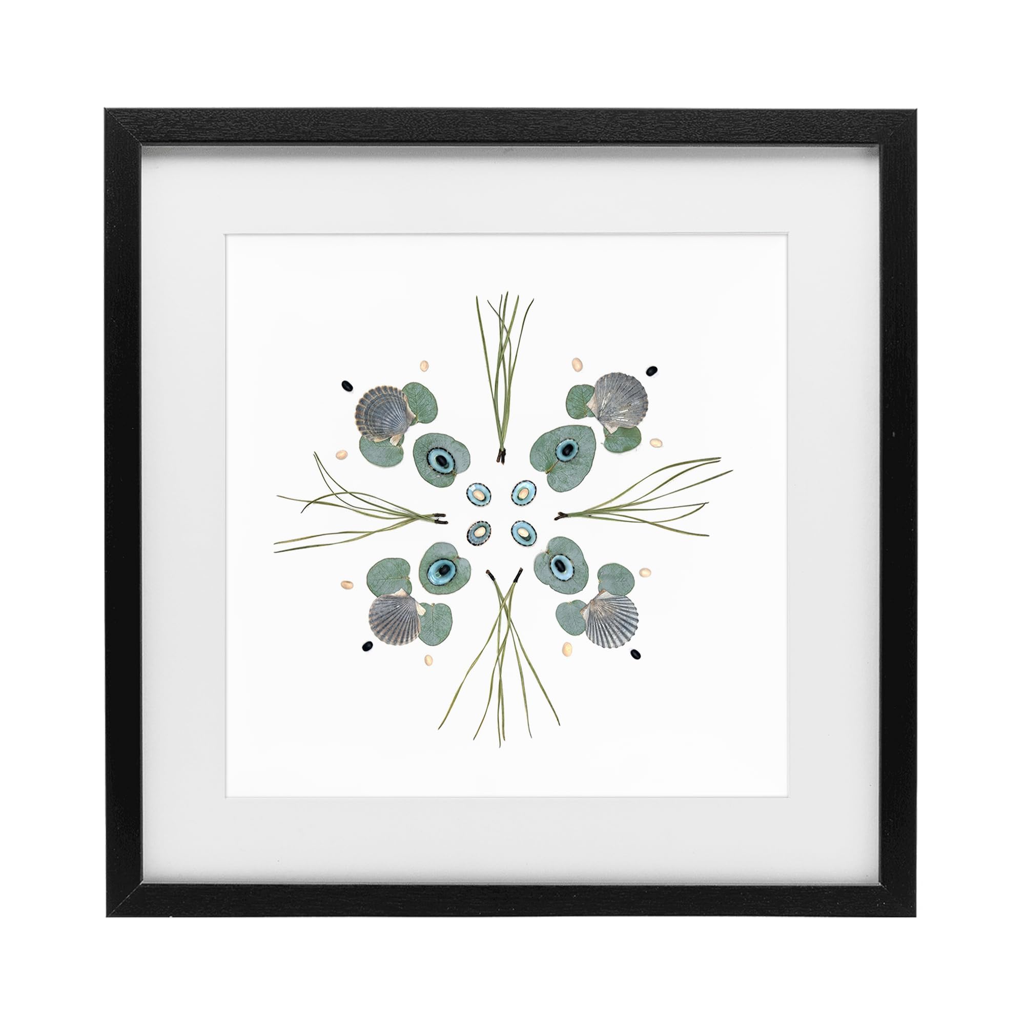Seashell Leaf Symmetry Botanical, 16 x 16 Inch Framed Print Under Glass